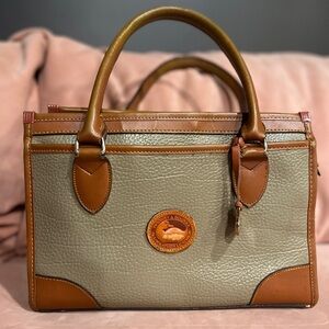 Dooney & Bourke Vintage Olive Green Khaki Leather Satchel Purse, Duck Logo Bag